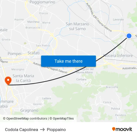 Codola Terminal to Pioppaino map