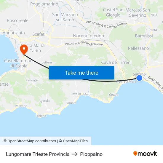 Trieste Seafront Province to Pioppaino map