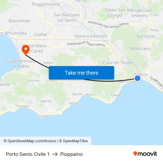 Civil Engineering Port 1 to Pioppaino map