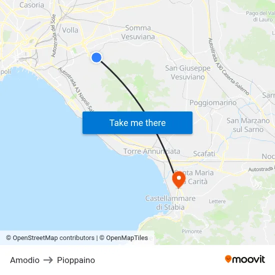 Amodio to Pioppaino map