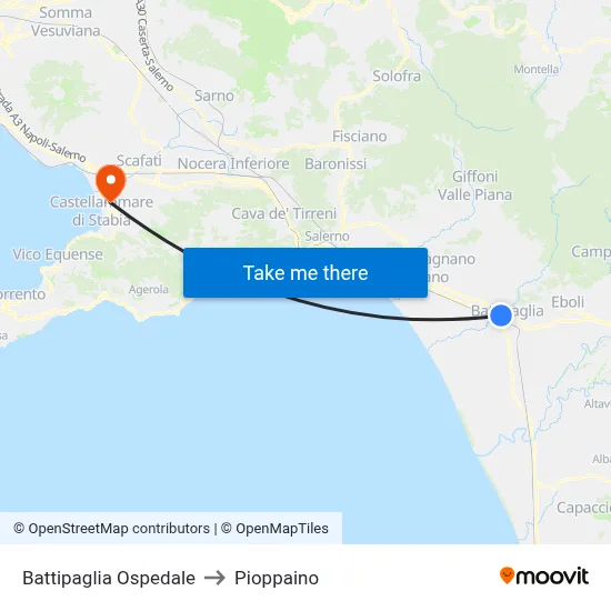 Battipaglia Hospital to Pioppaino map