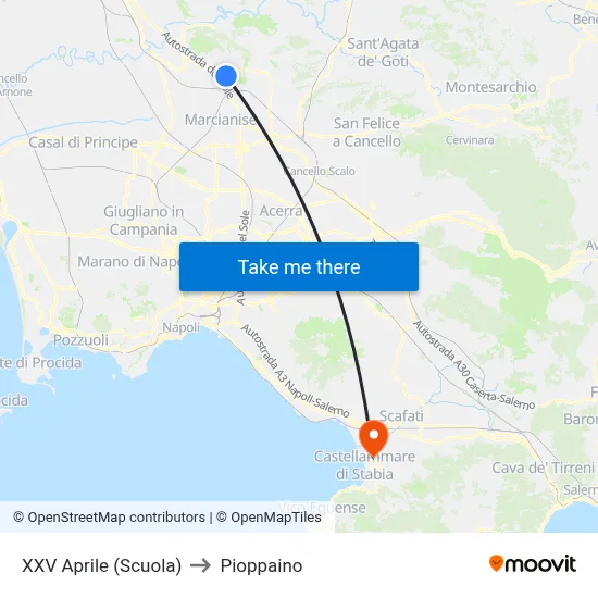April 25th (School) to Pioppaino map