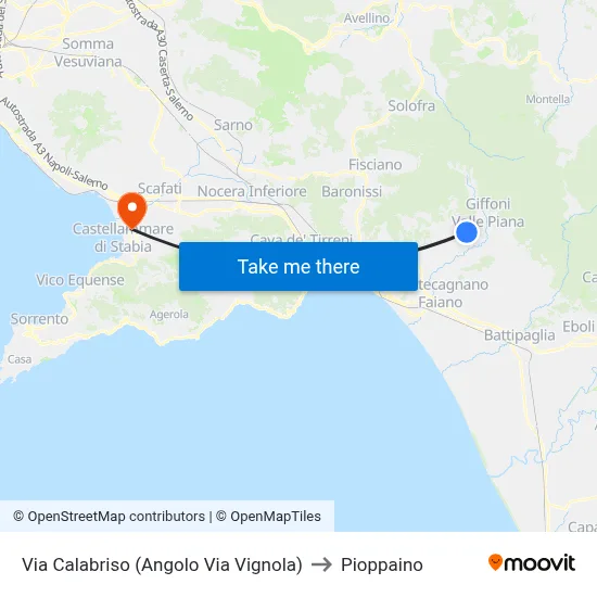 Via Calabriso (Corner of Via Vignola) to Pioppaino map