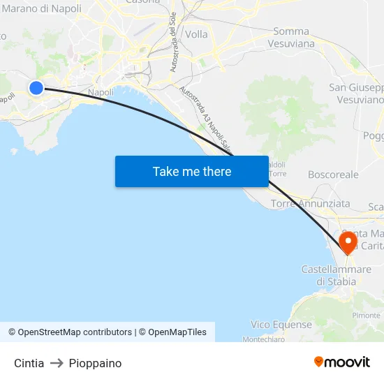 Cintia to Pioppaino map