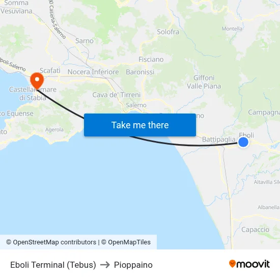 Eboli Terminal (Tebus) to Pioppaino map