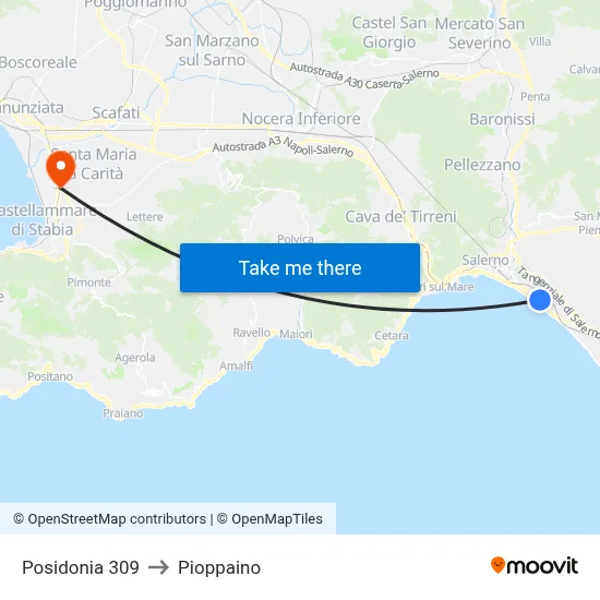 Posidonia 309 to Pioppaino map