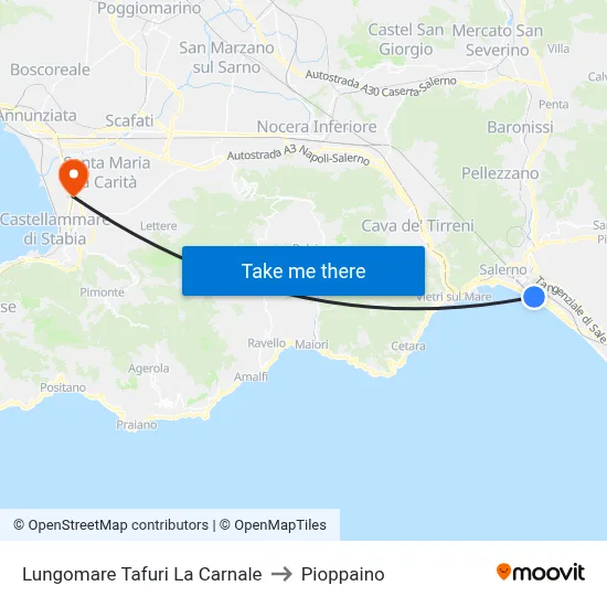 Tafuri La Carnale Seafront to Pioppaino map