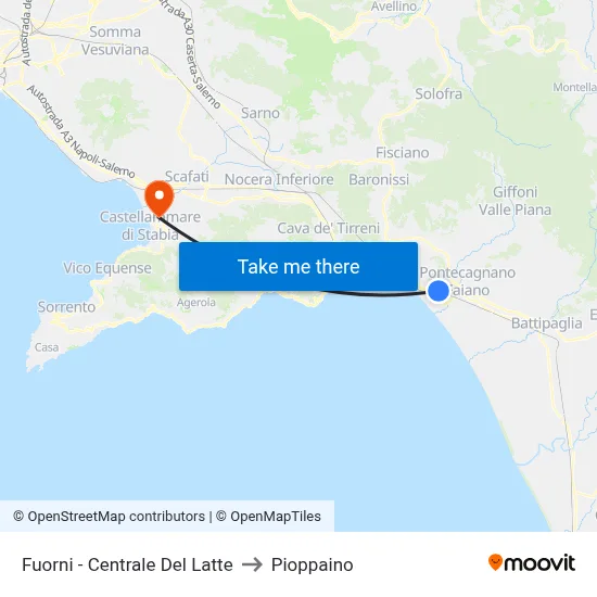Fuorni - Milk Central to Pioppaino map