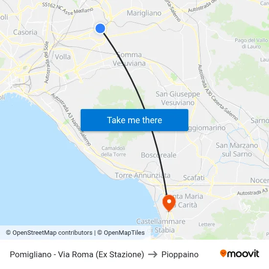 Pomigliano - Roma Street (Former Station) to Pioppaino map