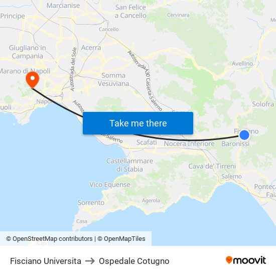 Fisciano Universita to Ospedale Cotugno map