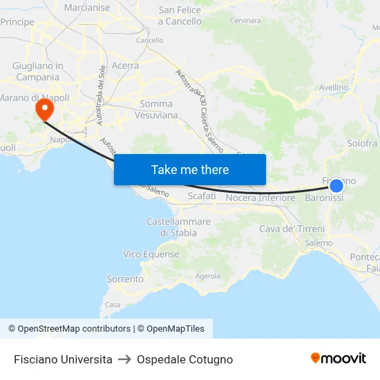 Fisciano University to Cotugno Hospital map