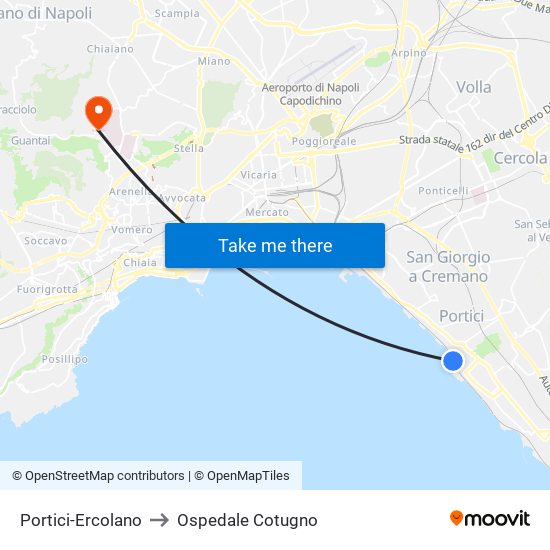 Portici-Ercolano to Ospedale Cotugno map