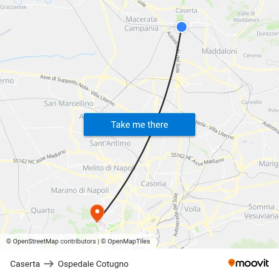 Caserta to Cotugno Hospital map