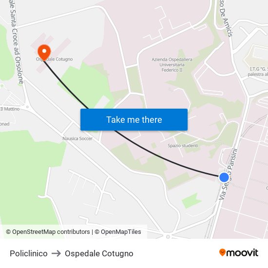 Policlinico to Ospedale Cotugno map