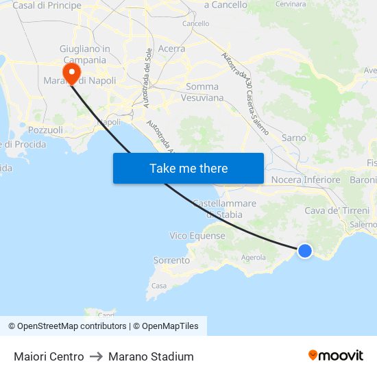 Maiori Centro to Marano Stadium map