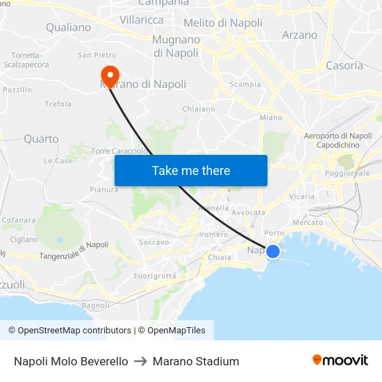 Napoli Molo Beverello to Marano Stadium map