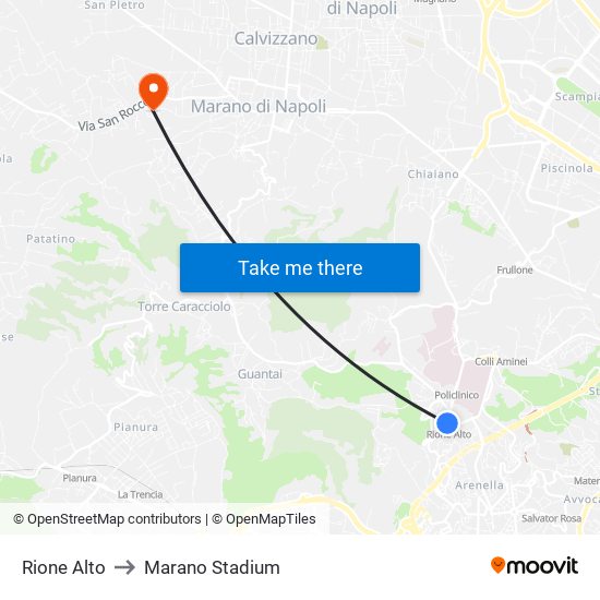 Rione Alto to Marano Stadium map