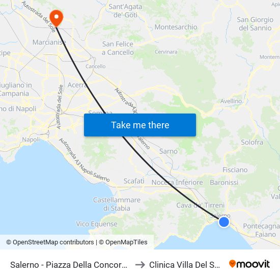 Salerno - Piazza Della Concordia to Clinica Villa Del Sole map