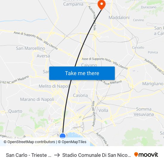 San Carlo - Trieste E Trento to Stadio Comunale Di San Nicola La Strada map