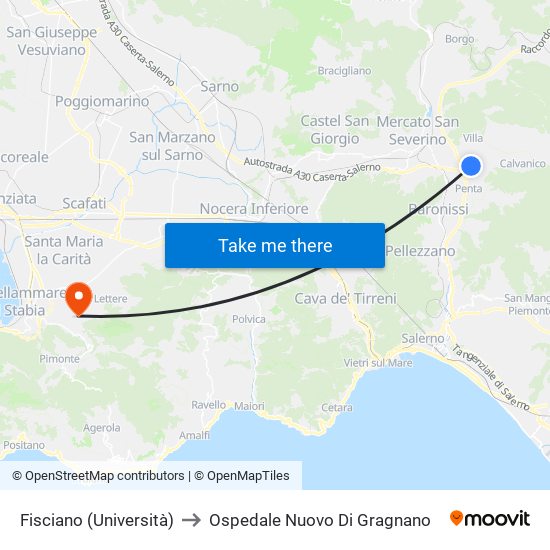 Fisciano (Università) to Ospedale Nuovo Di Gragnano map
