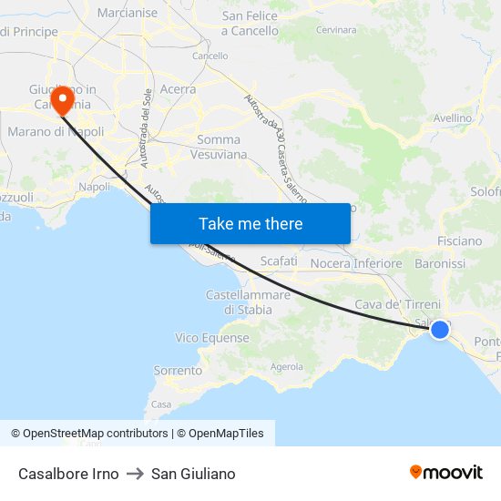 Casalbore Irno to San Giuliano map