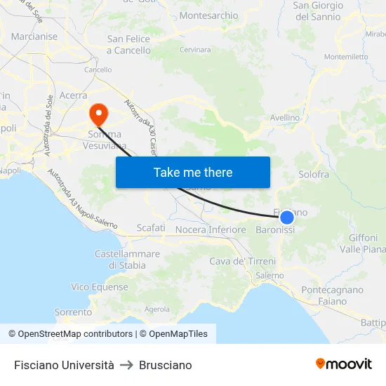 Fisciano Università to Brusciano map