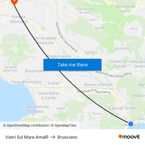 Vietri Sul Mare-Amalfi to Brusciano map