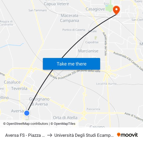 Aversa FS - Piazza Mazzini to Università Degli Studi Ecampus Caserta map