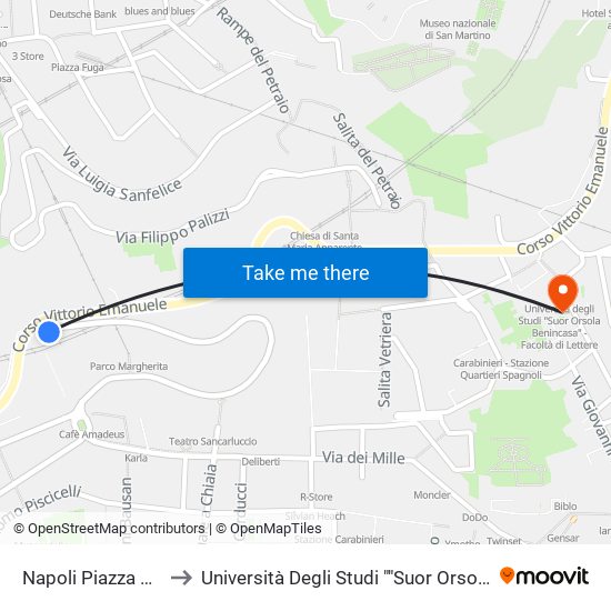 Napoli Piazza Amedeo to Università Degli Studi ""Suor Orsola Benincasa"" map