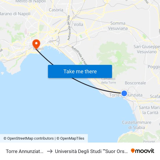 Torre Annunziata-Oplonti to Università Degli Studi ""Suor Orsola Benincasa"" map
