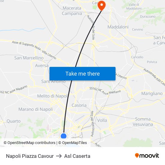 Napoli Piazza Cavour to Asl Caserta map