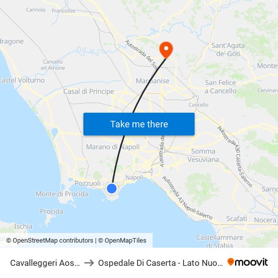 Cavalleggeri Aosta to Ospedale Di Caserta - Lato Nuovo map