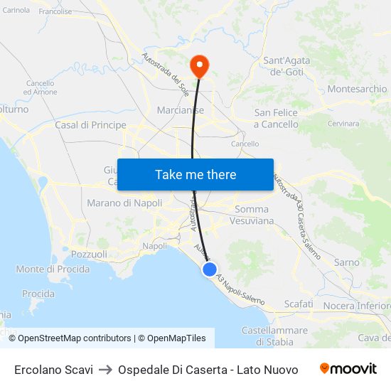 Ercolano Scavi to Ospedale Di Caserta - Lato Nuovo map