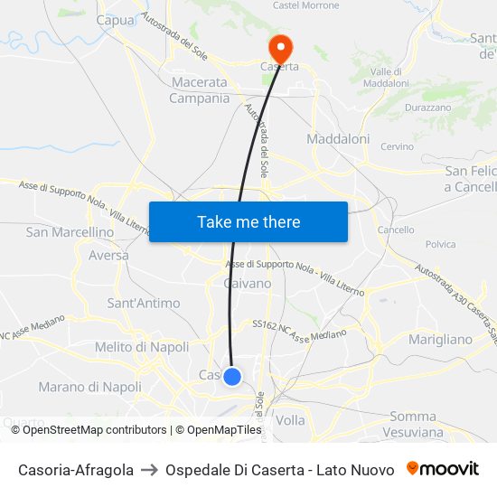 Casoria-Afragola to Ospedale Di Caserta - Lato Nuovo map