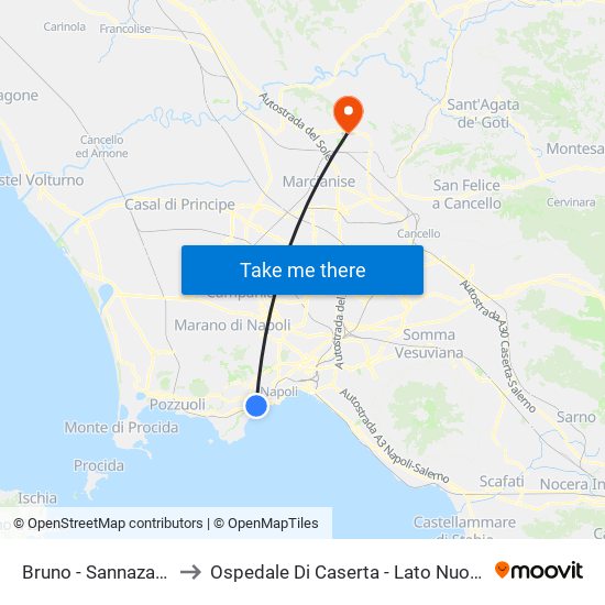 Bruno - Sannazaro to Ospedale Di Caserta - Lato Nuovo map