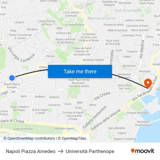 Naples Piazza Amedeo to Parthenope University map