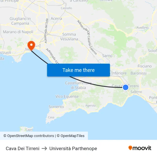 Cava Dei Tirreni to Parthenope University map