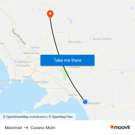 Maximall to Cusano Mutri map