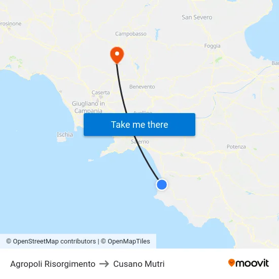 Agropoli Risorgimento to Cusano Mutri map