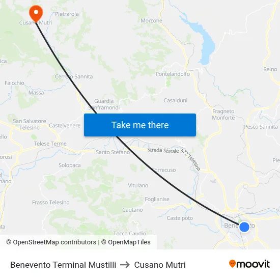 Benevento Terminal Mustilli to Cusano Mutri map