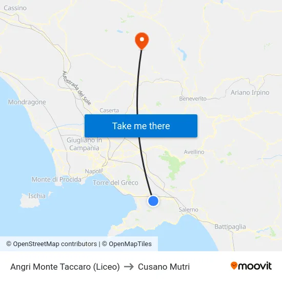 Angri Monte Taccaro (Liceo) to Cusano Mutri map