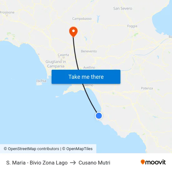 S. Maria - Bivio Zona Lago to Cusano Mutri map