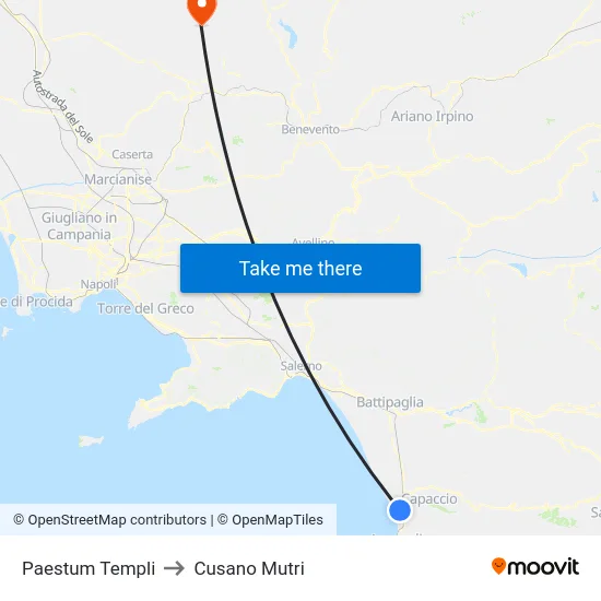 Paestum Templi to Cusano Mutri map