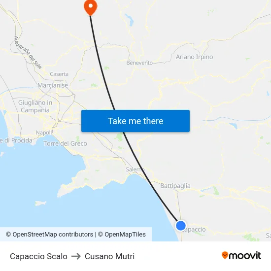 Capaccio Station to Cusano Mutri map