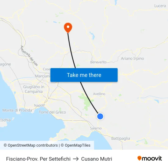 Fisciano-Prov. Per Settefichi to Cusano Mutri map