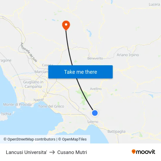 Lancusi Universita' to Cusano Mutri map