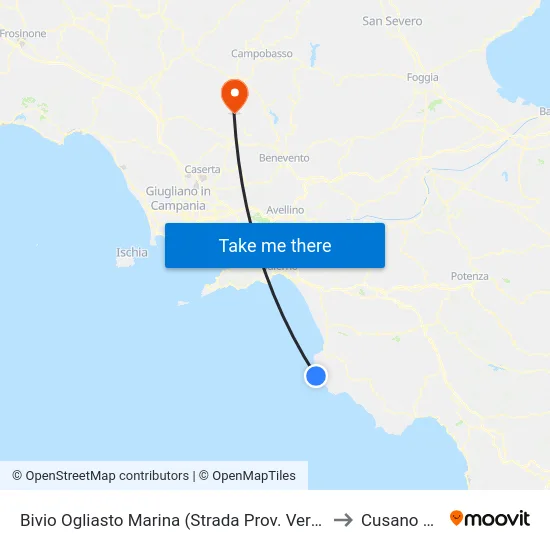 Bivio Ogliasto Marina (Strada Prov. Verso Agropoli) to Cusano Mutri map