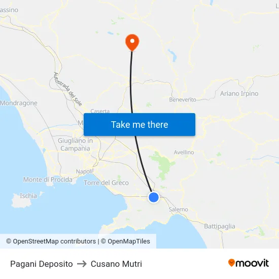 Pagani Deposito to Cusano Mutri map