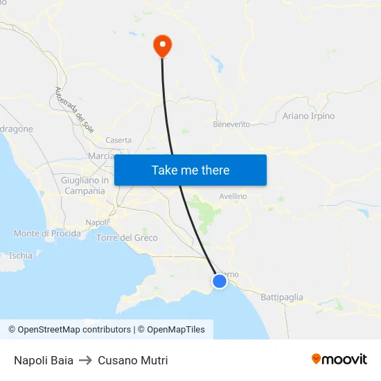 Napoli Baia to Cusano Mutri map