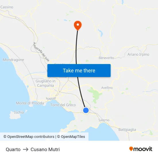 Quarto to Cusano Mutri map